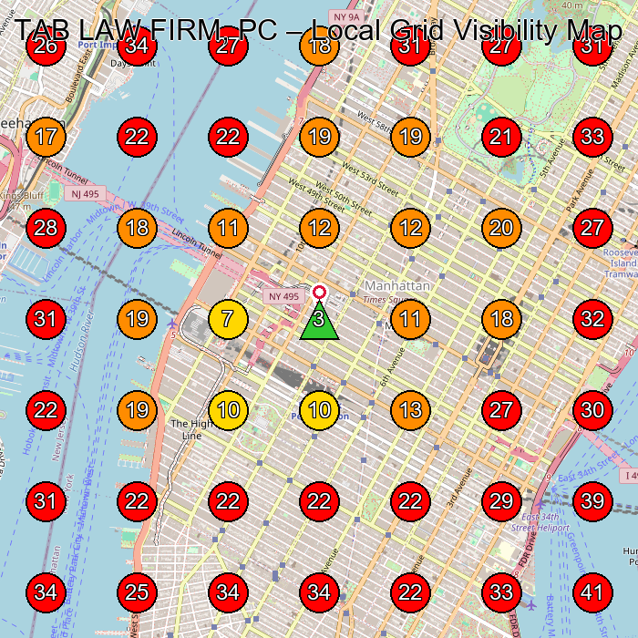 TAB LAW FIRM, PC GeoGrid visibility map for Law Firm in New York